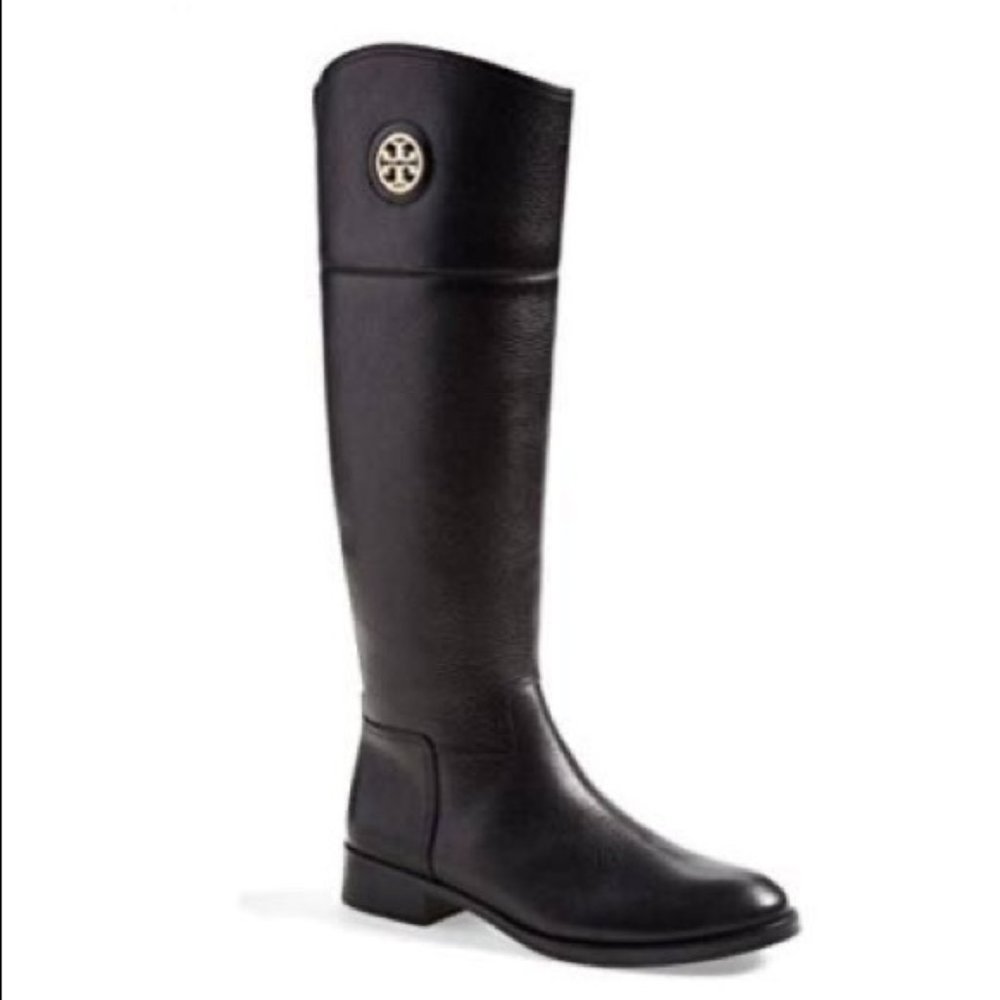 Tory Burch Black Pebbled Leather Junction Riding Boots 8.5